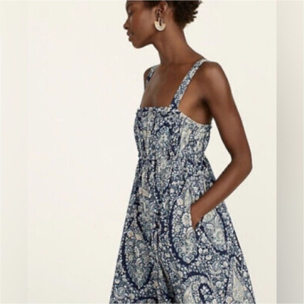 J. Crew Gathered Cotton-Poplin In Oversized Paisley Dress Sz 8, A-line Classic